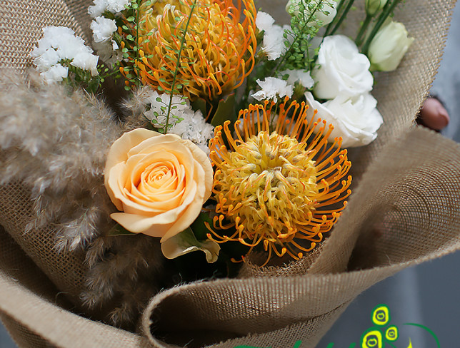 Bouquet with yellow Leucospermum 'Attraction' 2 photo